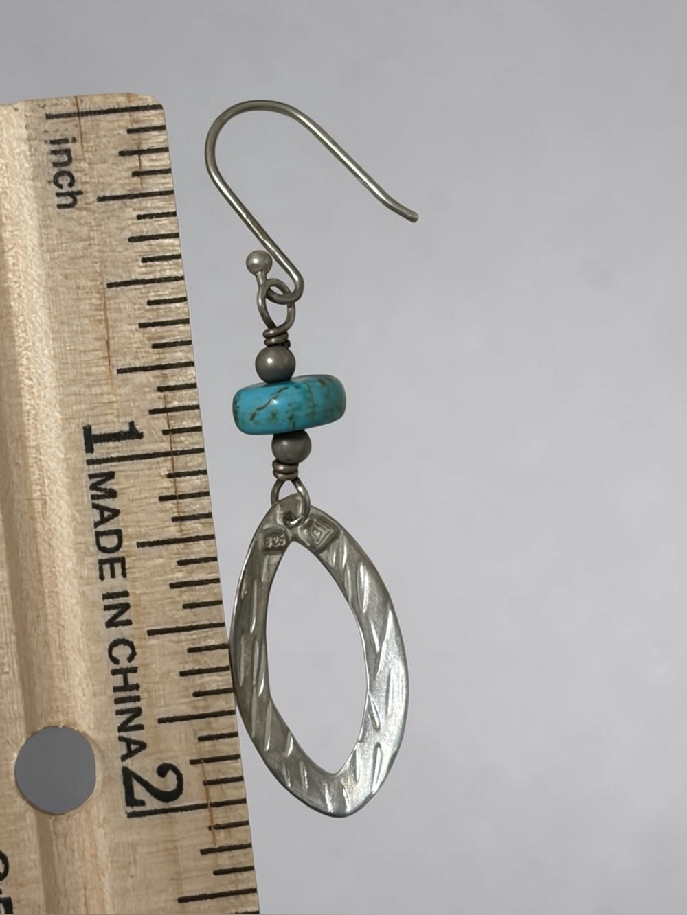 Silpada Sterling Turquoise Bead Drop Earrings with Etched Silver - Picture 3 of 5